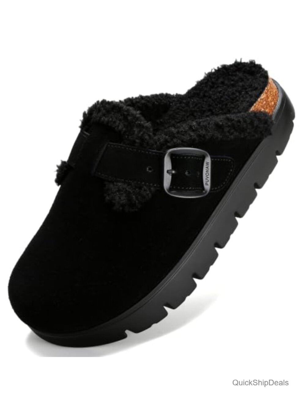 Slip On Faux Shearling Platform Clog Suede Mules